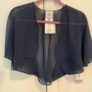 David’s Bridal Navy Chiffon Cropped Shrug with Flutter Sleeve Size 2X